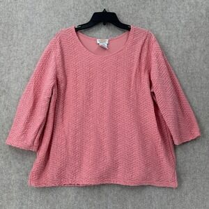 Talbots Coral Pink Textured Nylon/Spandex Fully Lined 3/4 Sleeve Top 1X‎